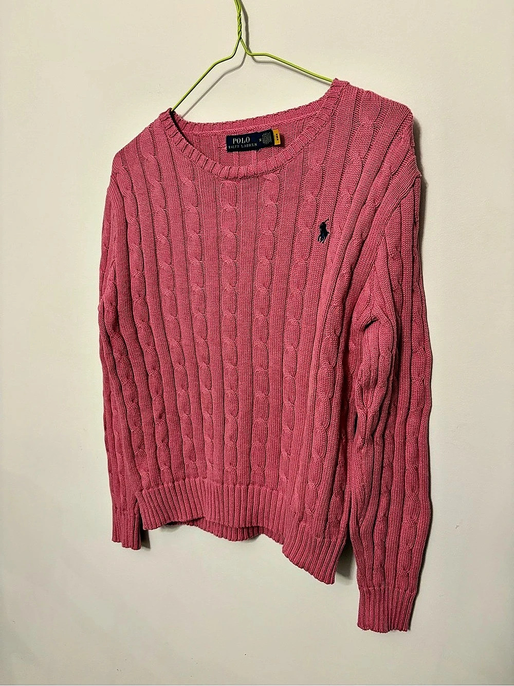 Polo Ralph Lauren Cable-Knit Cotton Crewneck Sweater Pink Medium